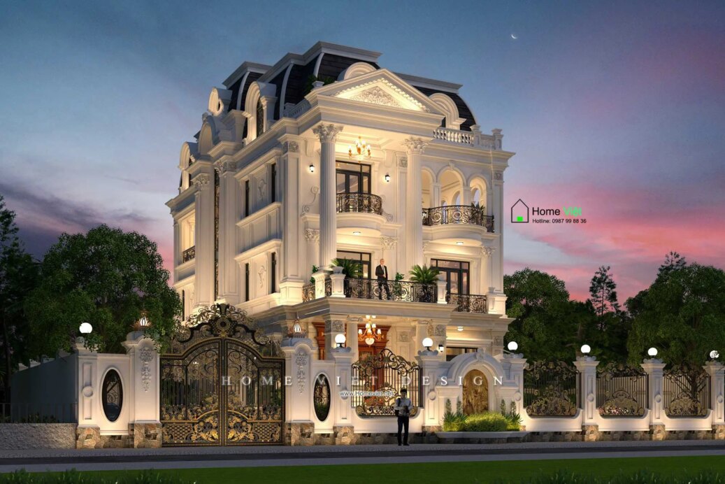 Thiết kế Biệt thự 3 tầng kiến trúc Pháp sang trọng có sân vườn rộng tại Bình Định