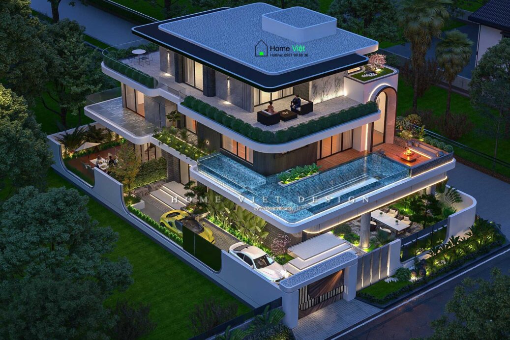 [BÌNH VILLA] Thiết kế Biệt thự 3 tầng tại Nghệ An –  Phong cách hiện đại, không gian sinh thái và đặc biệt có bể bơi vô cực trên tầng 2